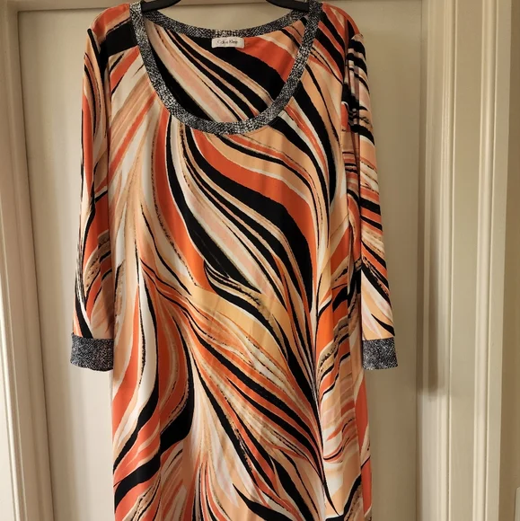 CALVIN KLEIN - ¾ Sleeve Multicolor Dress - Picture 1 of 4